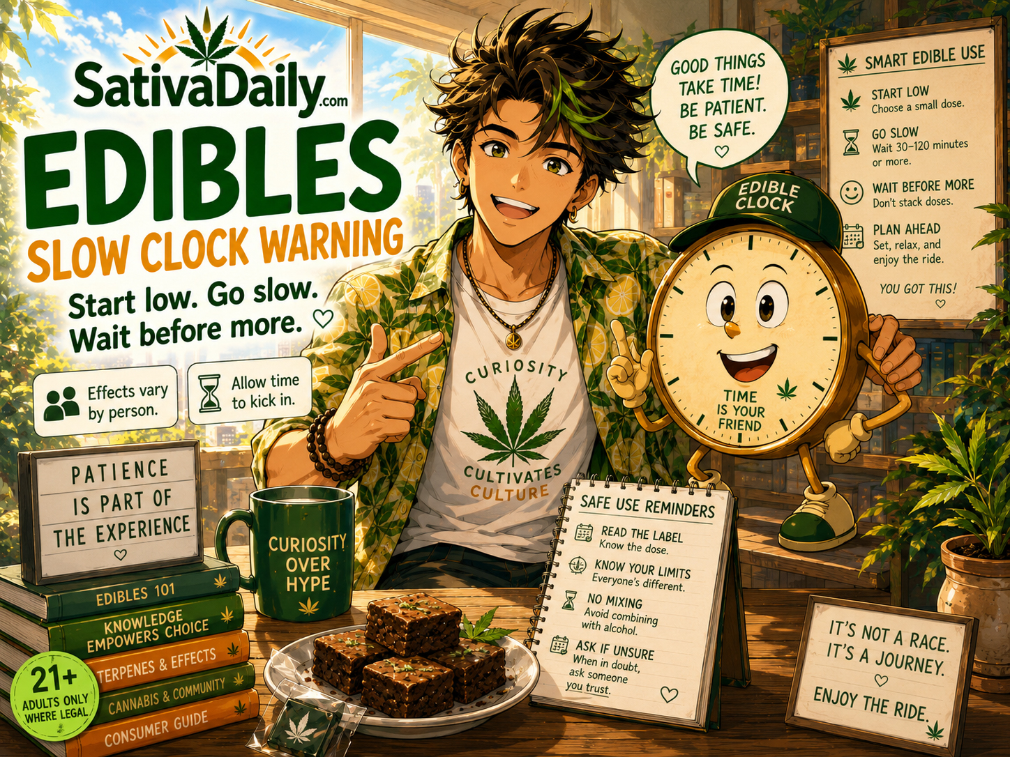 Edibles slow clock warning poster.